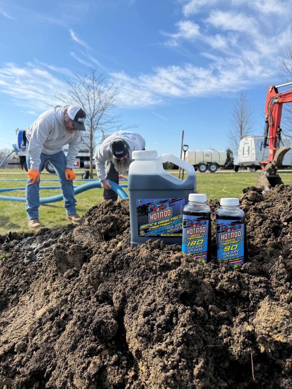 HOTROD residential product line at an active septic service jobsite